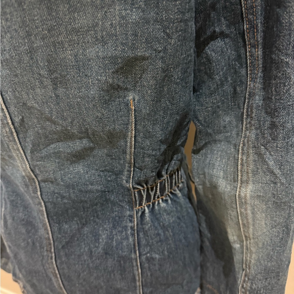 GAP Womens Denim Jacket SZ S Blazer Cut W Elastic Button Front Western Lines - Picture 8 of 9